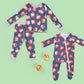 Mud Pie Baby Girls Back To School Shirt Apple Pajamas, Blue/Red, 9-12 Months