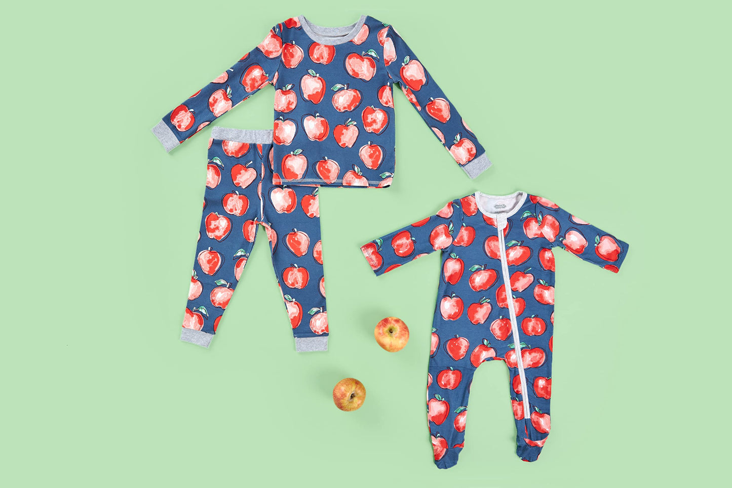 Mud Pie Baby Girls Back To School Shirt Apple Pajamas, Blue/Red, 9-12 Months