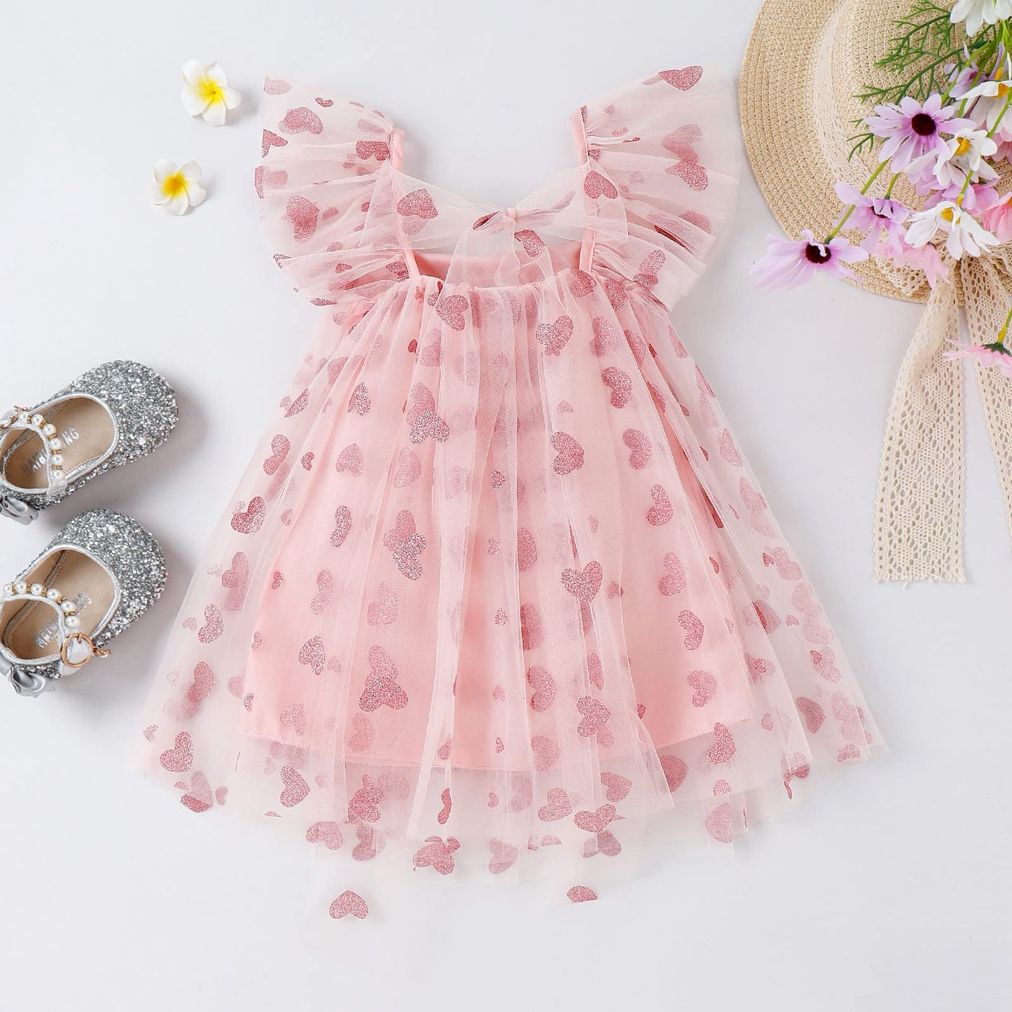 Valentine'S Day Baby Girl Tulle Dress Kids Heart Tutu Skirt Lace Sleeveless Princess Sundress (Pink,6-12M)