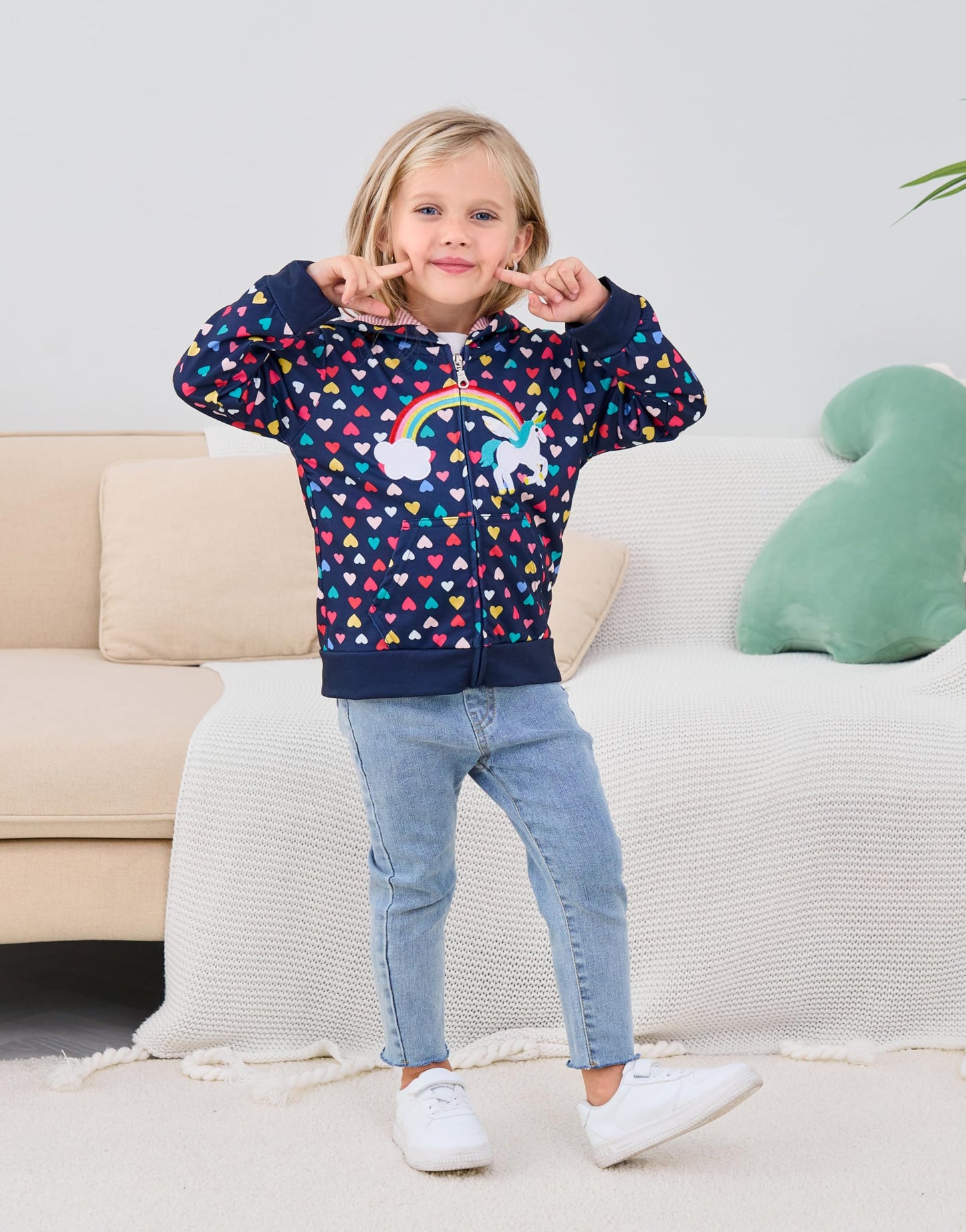 Popshion Baby Girls Unicorn Sweatshirt Valentine'S Day Kids Heart Print Fall Jacket Zip Up Toddler Hooded Coats Rainbow Hoodie O