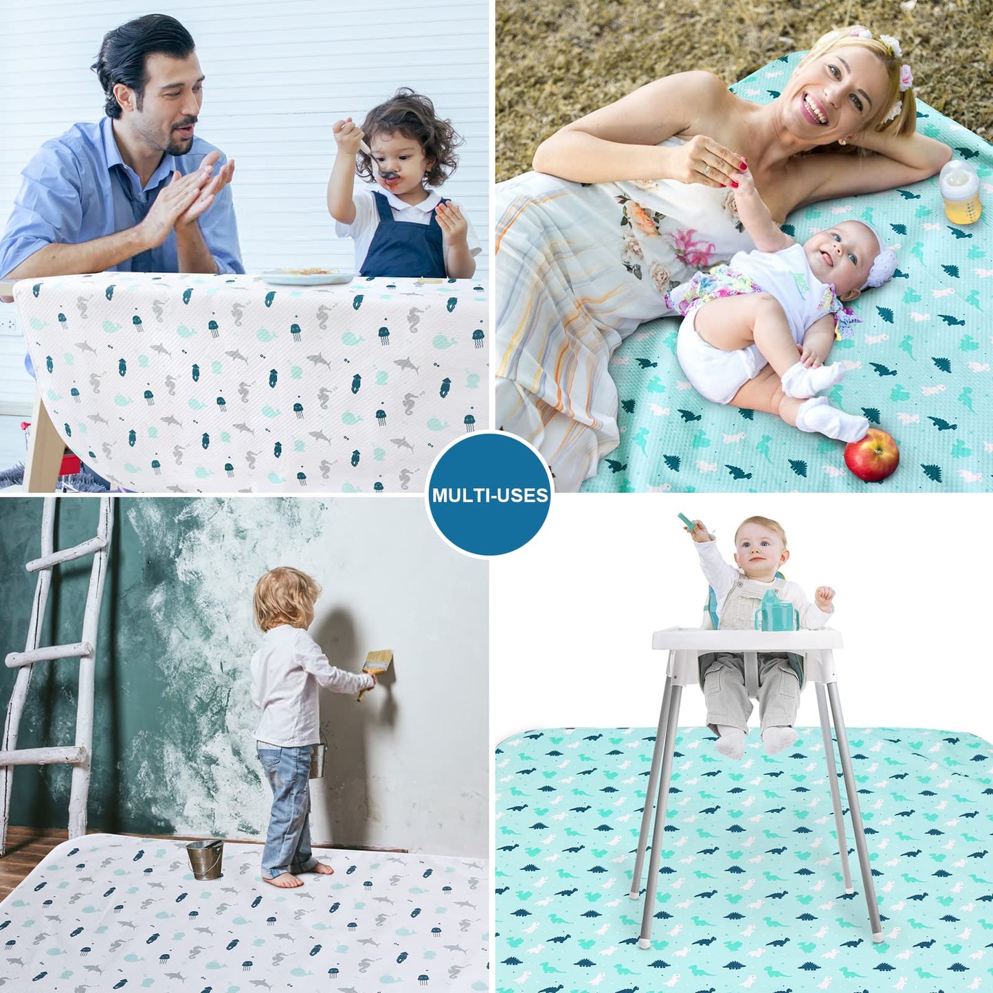 Springspirit Splat Mat For Under High Chair 2 Pack, High Chair Mat For Floor, Waterproof Mat, Mealtime, Playtime, Anti-Slip And