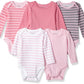 Hanes Baby Boys Ultimate Flexy 5 Pack Long Sleeve Bodysuits Bodystocking, Pink Stripe, 12-18 Months Us