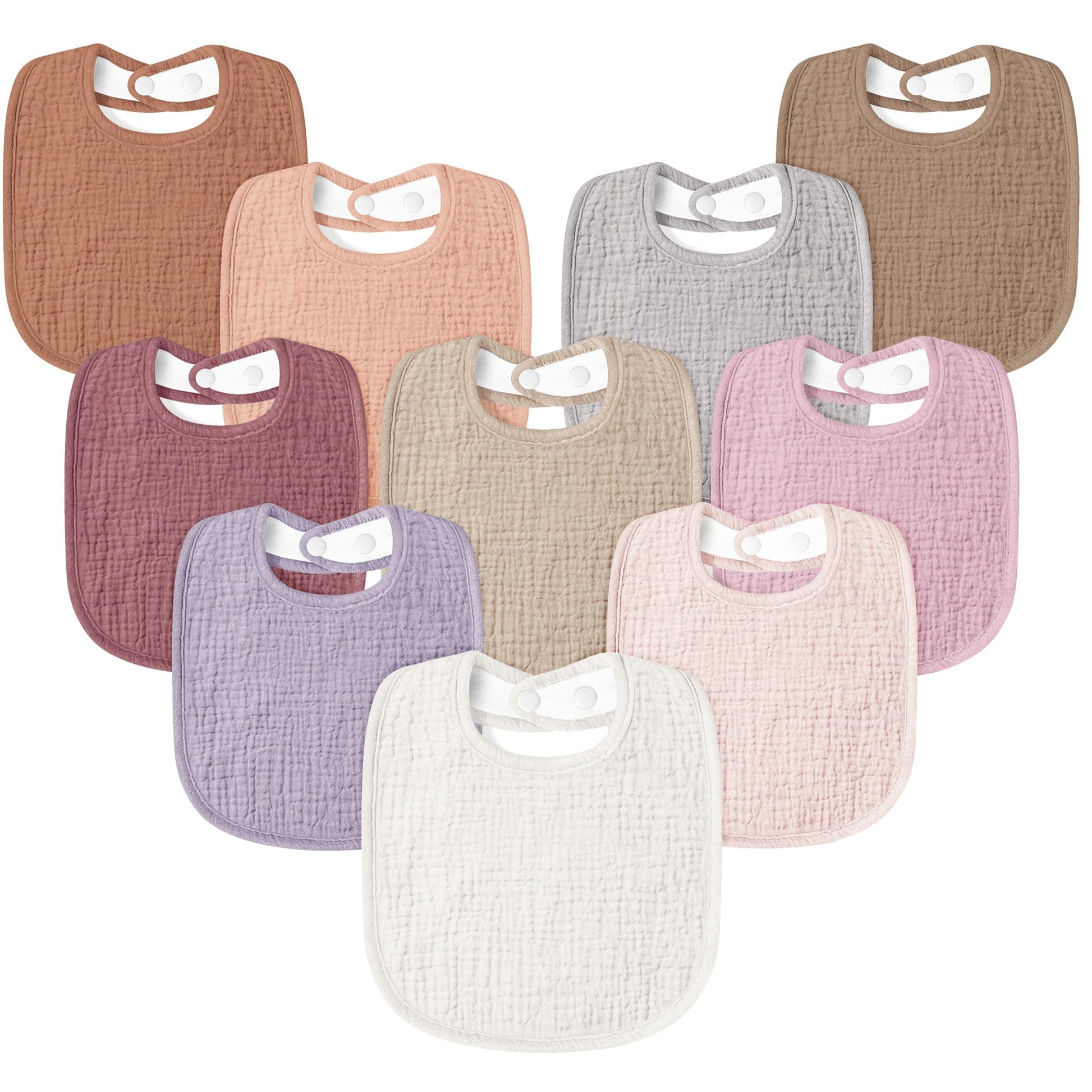 Susurration Muslin Baby Drool Bibs 10Pack Soft Square Adjustable Bandana Bibs For Unisex Newborn Baby Girls&Boys (Plum)