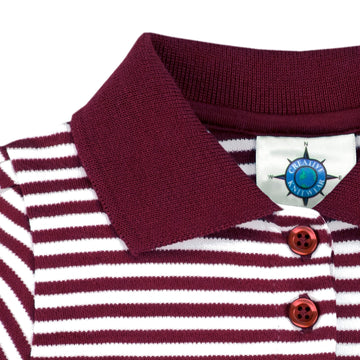 College Baby Striped Game Day Polo Dress With Bloomer - Arizona State Sun Devils Sparky Mascot Logo - Maroon/White - 0-3 Months