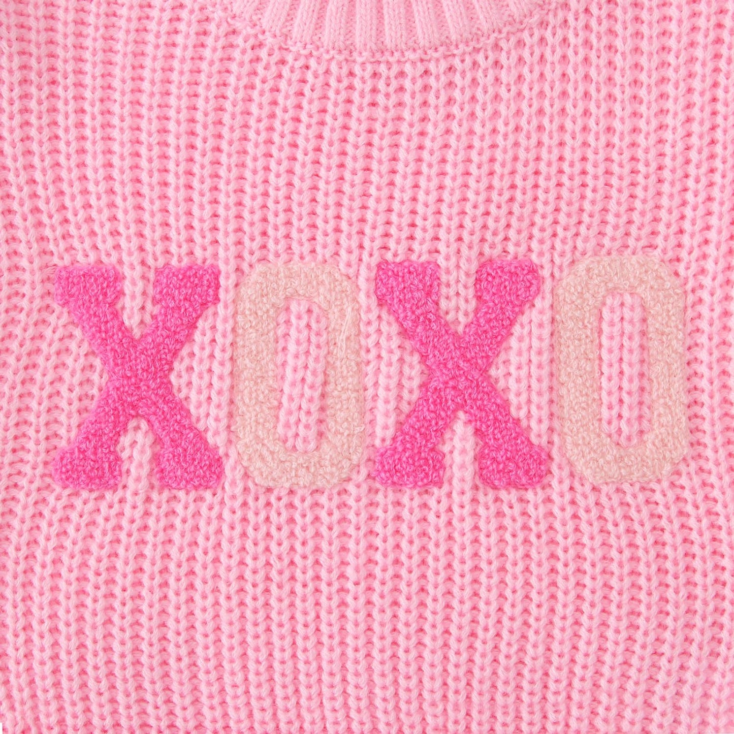 Toddler Girl Valentine'S Day Sweater Xoxo Chenille Patch Knit Sweater Chunky Long Sleeve Pullover Fall Winter Tops(Pink,2T(80))