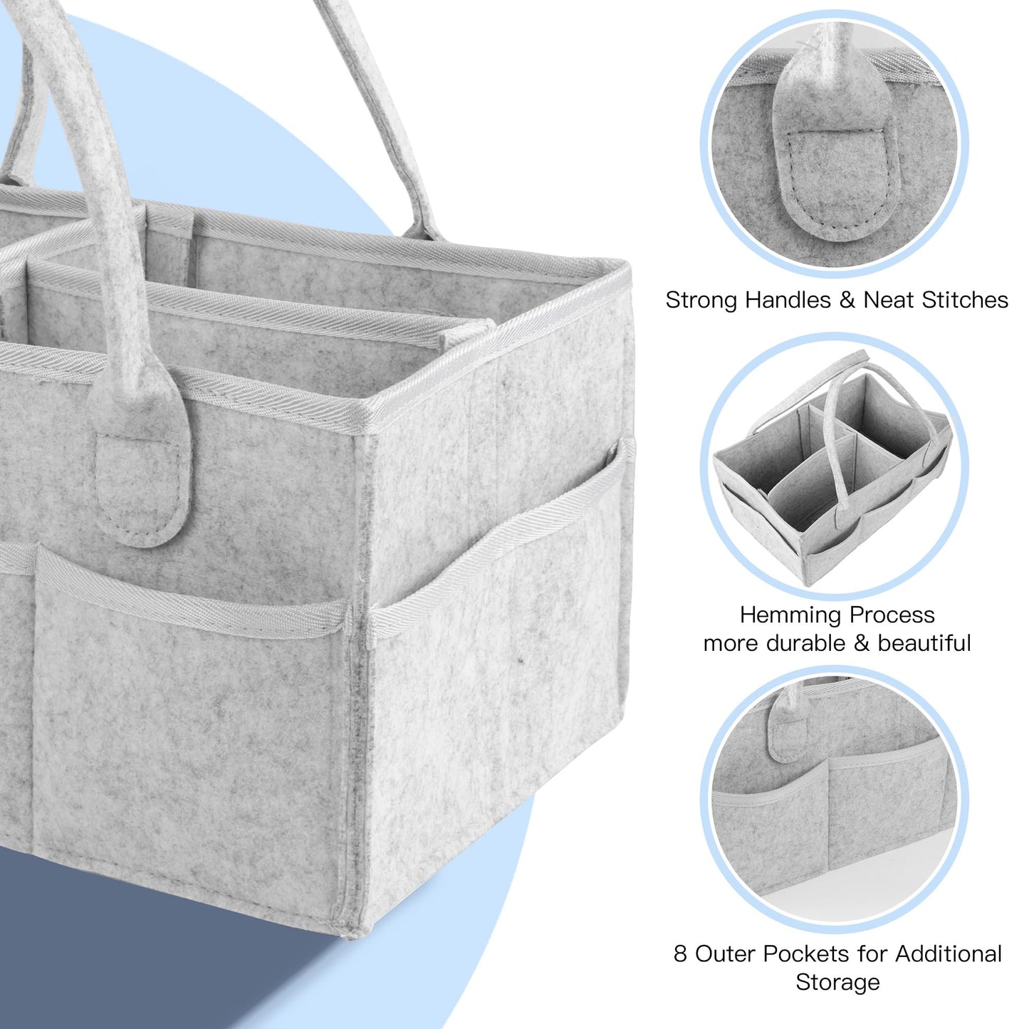 Philorn Diaper Caddy Organizer, Baby Diaper Caddy With Dividers, Car Diaper Caddy, Diaper Caddy For Changing Table,Felt Diaper C