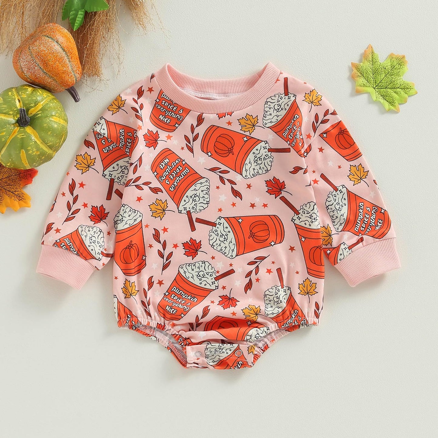 Halloween Newborn Baby Girl Outfit Pumpkin Sweatshirt Romper Long Sleeve Onesie Jumpsuit Infant Fall Winter Clothes (Milk Tea, 1