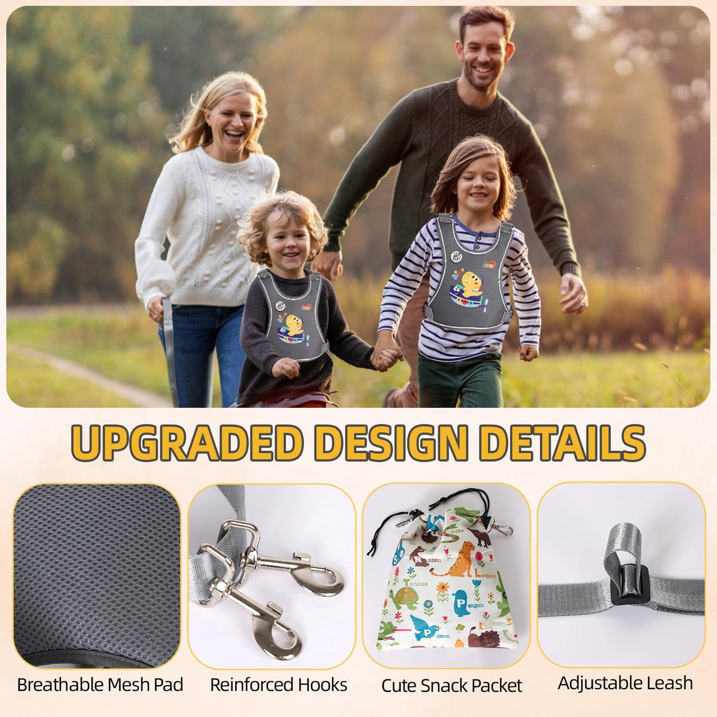 2025 New Safety Harness With Light Reflector For Active Child (3-6 Yrs), Secure Vest Walking Harness With Quick Grab Handle And