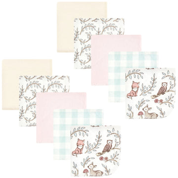 Hudson Baby Unisex Baby Flannel Washcloths, Girl Woodland Pals 10Pk, One Size