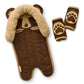 GoldBug Deluxe 2-in-1 Duo Head Support + Matching Strap Covers for Baby and Infant Car Seats - Bear