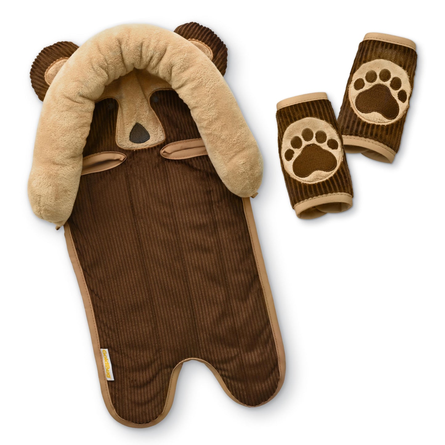 GoldBug Deluxe 2-in-1 Duo Head Support + Matching Strap Covers for Baby and Infant Car Seats - Bear