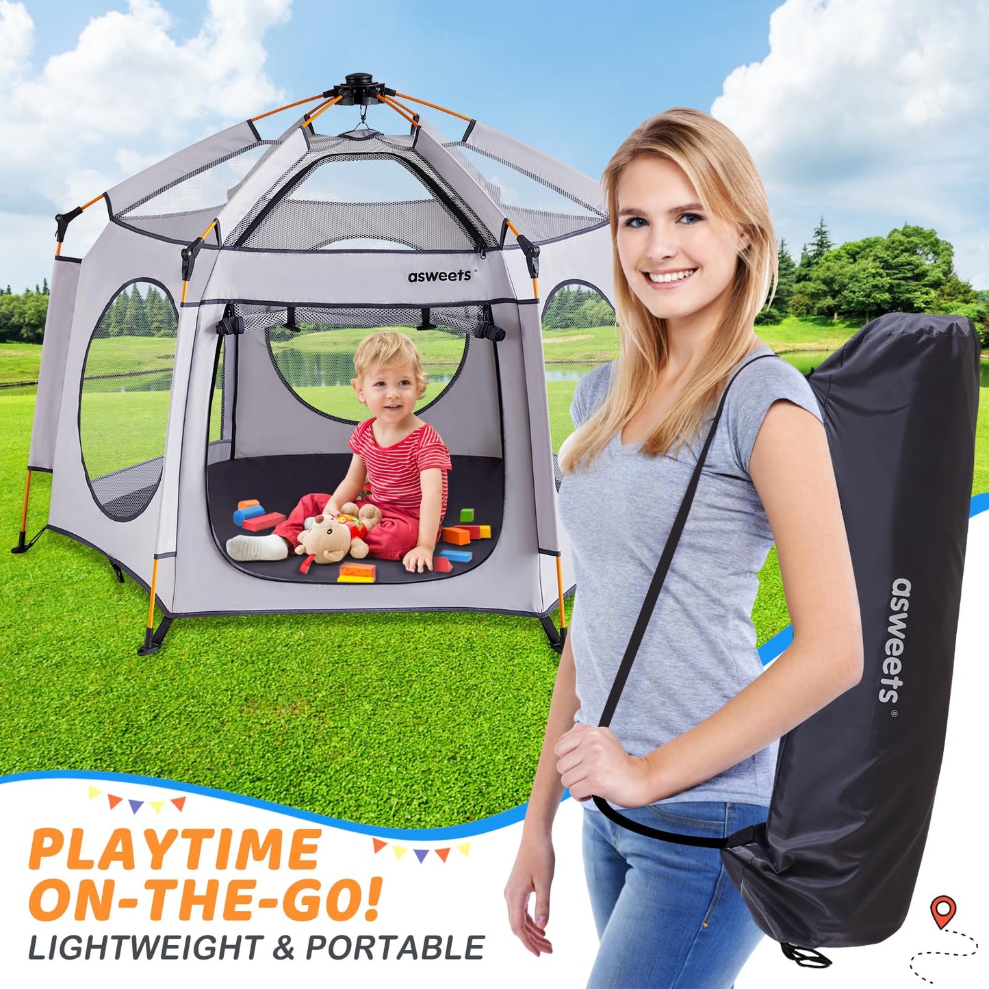 Asweets 4 In 1 Pop Up Playpen Indoor And Outdoor Portable, Lightweight Baby Playpen With Travel Bag,Baby Beach Tent And Play Tod