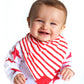 Nuby Reversible 100% Natural Cotton Muslin 3 Piece Teething Bib, Grey/Red/Blue, Arrows/Red Stripes/Elephants