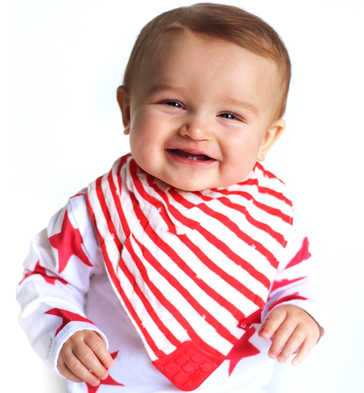 Nuby Reversible 100% Natural Cotton Muslin 3 Piece Teething Bib, Grey/Red/Blue, Arrows/Red Stripes/Elephants