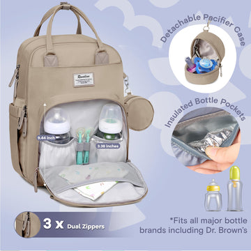 Ruvalino Diaper Bag Backpack, Multifunction Travel Pack Maternity Baby Changing Bags, Large Capacity, Waterproof, Clay