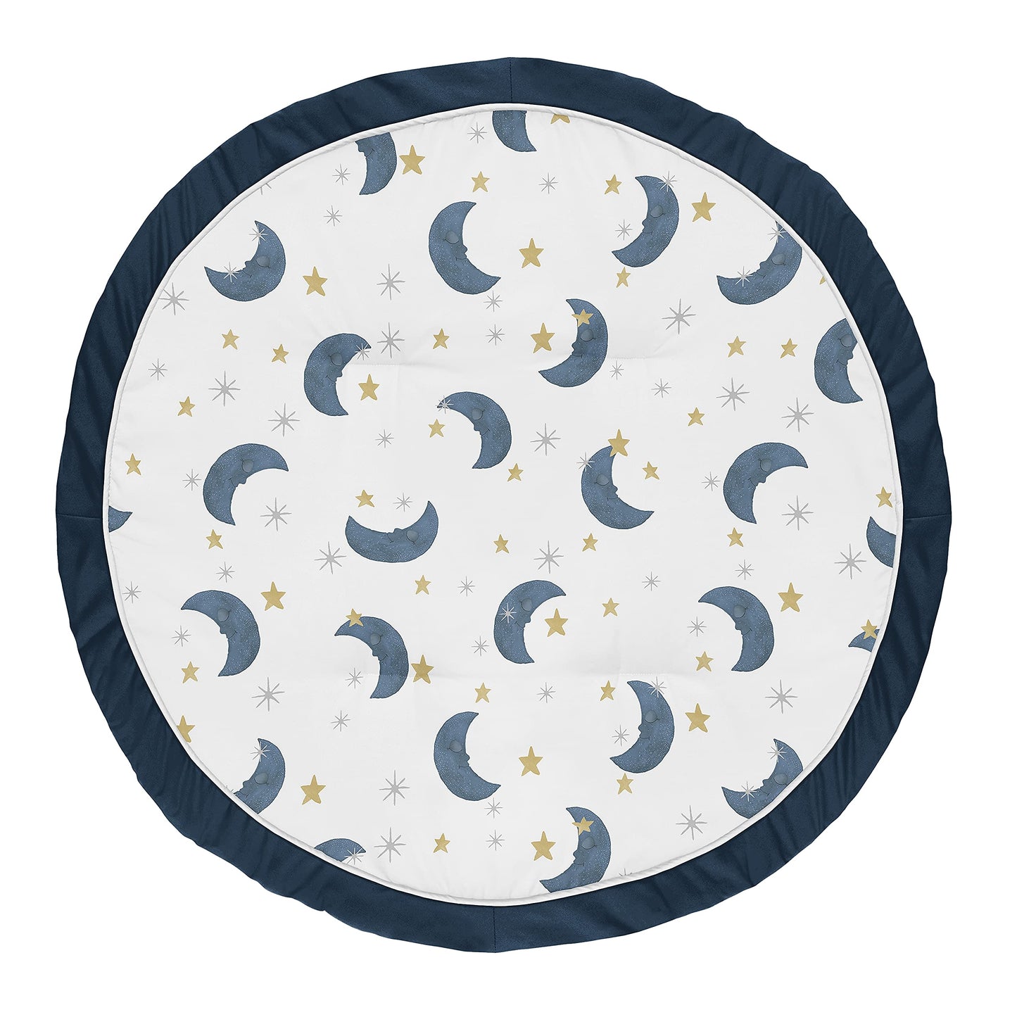 Sweet Jojo Designs Moon And Star Boy Or Girl Baby Playmat Tummy Time Infant Play Mat - Navy Blue And Gold Watercolor Celestial S