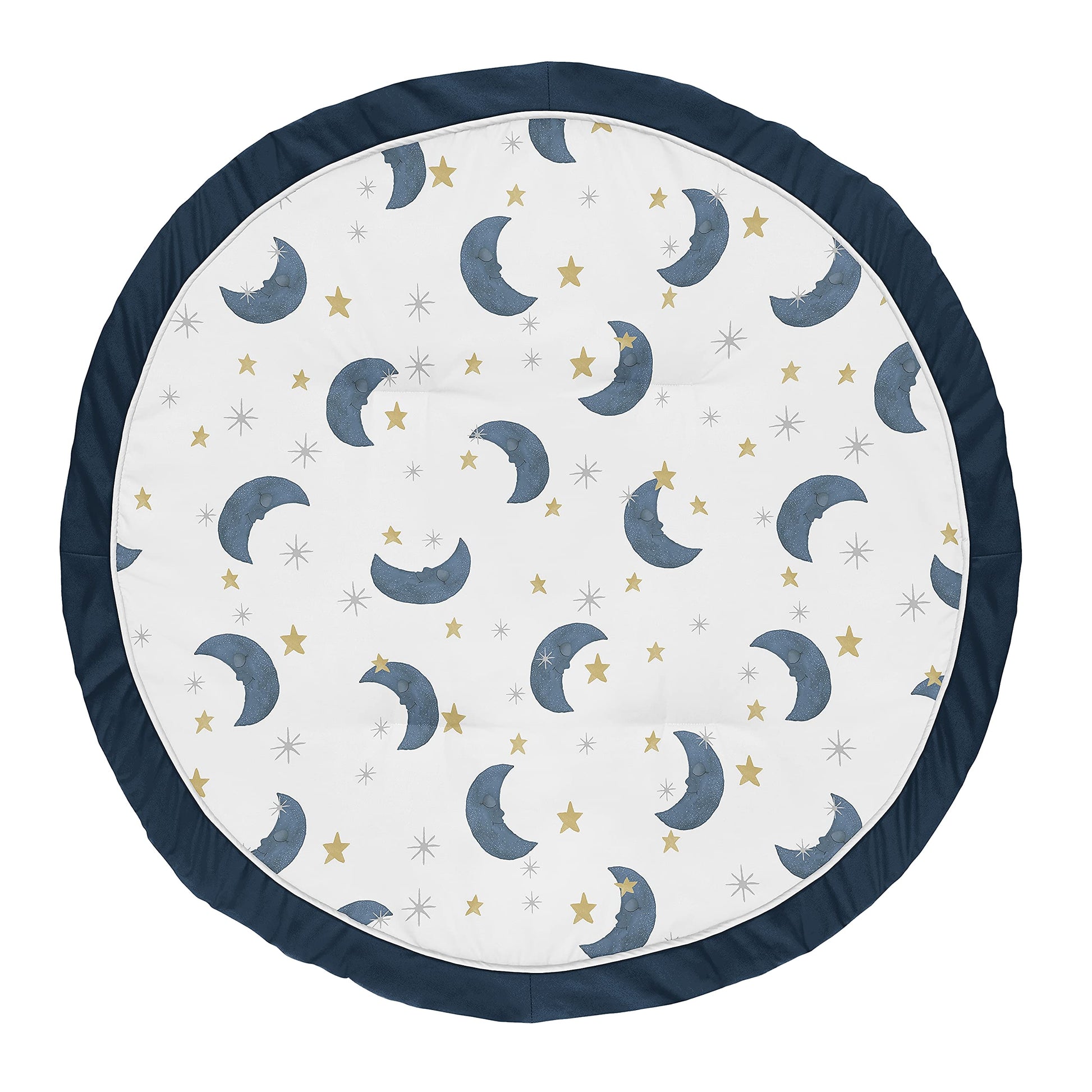 Sweet Jojo Designs Moon And Star Boy Or Girl Baby Playmat Tummy Time Infant Play Mat - Navy Blue And Gold Watercolor Celestial S