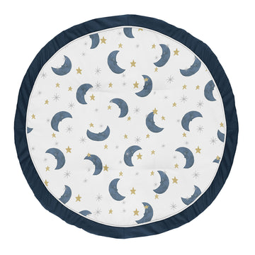 Sweet Jojo Designs Moon And Star Boy Or Girl Baby Playmat Tummy Time Infant Play Mat - Navy Blue And Gold Watercolor Celestial S