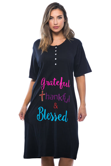 4361-116-L Just Love Short Sleeve Nightgown  Sleep Dress For Women  Sleepwear,Black - Greatful