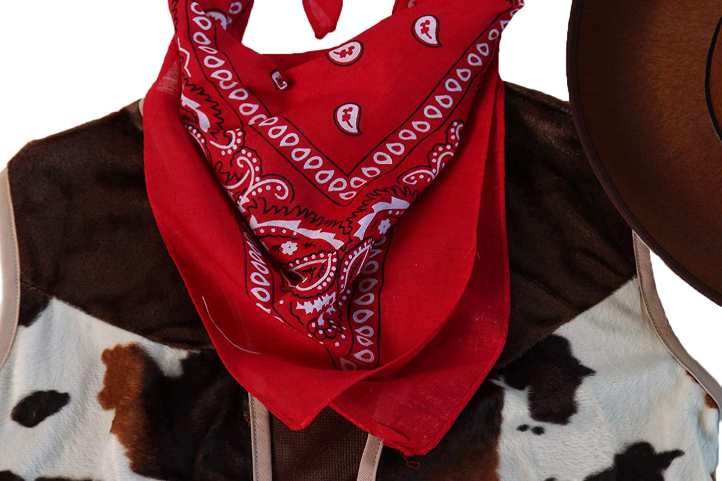 Kids Western Rodeo Cowboy Or Cowgirl Basic Costume Set - Vest, Brown Hat, Bandanna, Size 4/6