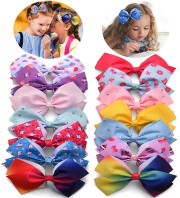 14Pcs Hair Bows Alligator Clips For Girls,5 Inch Unicorn Grosgrain Ribbon Rainbow Hair Bows,Colorful Bow Hair Clip For Little Gi