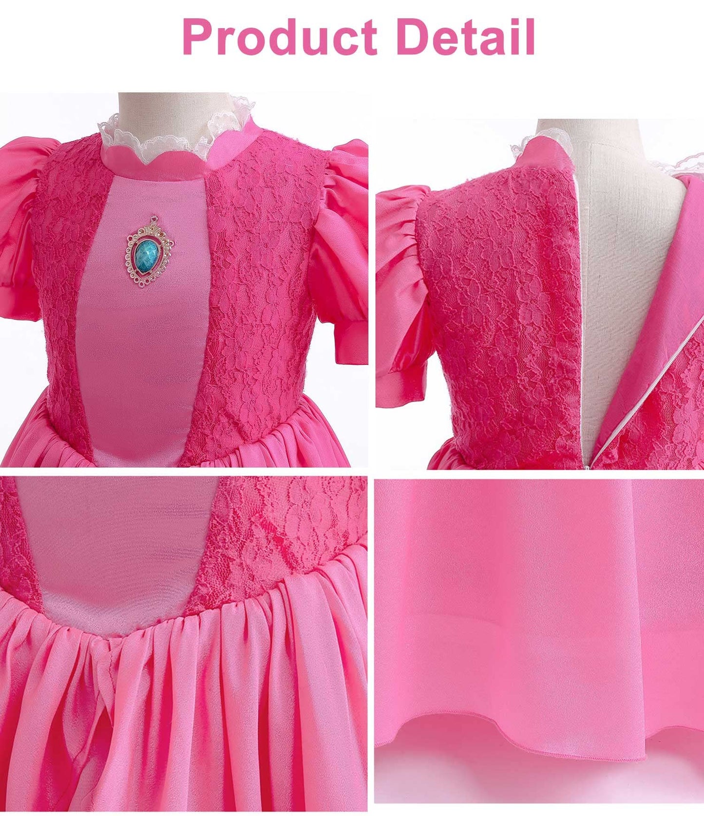 Yuegoo Princess Peach Costume Dress For Girls Kids, Super Bros Princess Peach Cosplay Halloween Party Dress Up Suit 3-12Y (110(4