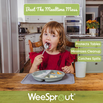 Weesprout Silicone Suction Placemats For Babies, Toddlers & Kids, Durable Food Grade Silicone With Non-Slip Suction, Raised Edge
