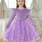 Arshiner Lavender Dress For Girls Velvet Tulle Tutu Long Sleeve Birthday Outfit Butterfly Size 7