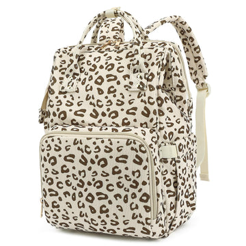 Yusudan Corduroy Diaper Bag Backpack for Baby Girls Boys, Women Large Nappy Bags for Mom (Beige Corduroy Leopard)