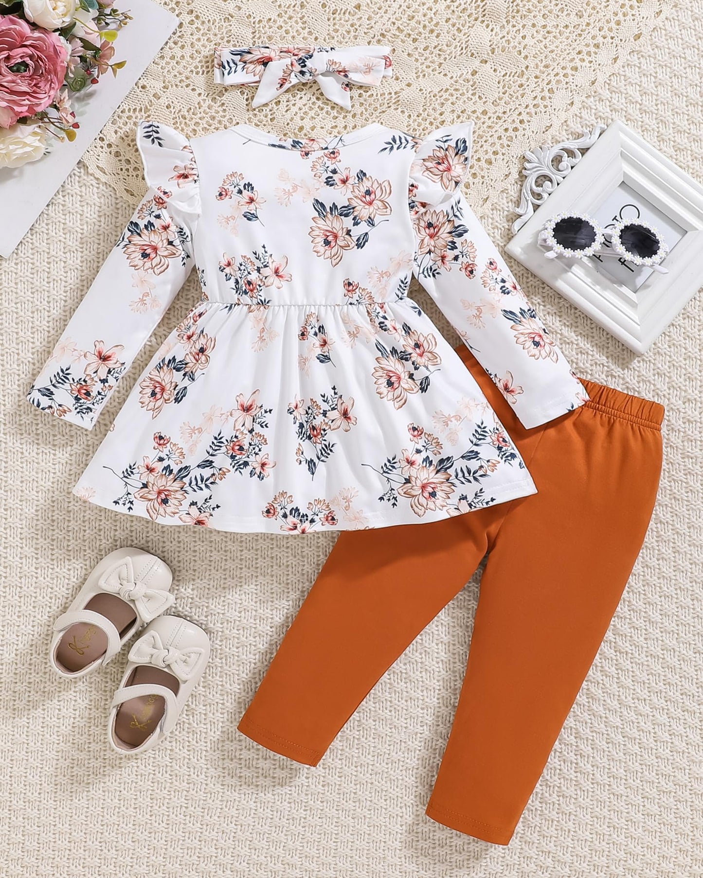 24 Month Girl Clothes 18 Months Toddler Girl Clothes Baby Girl Outfits Fall Cute Ruffle Flower Pants Set Infant Winter Clothes F