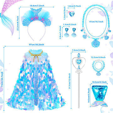 Limiroler Princess Dress Up Toys Princess Dress Up Clothes Rainbow Mermaid Cape Kit 9 Pcs Gift Set For Little Girls 3-8 Years Ol