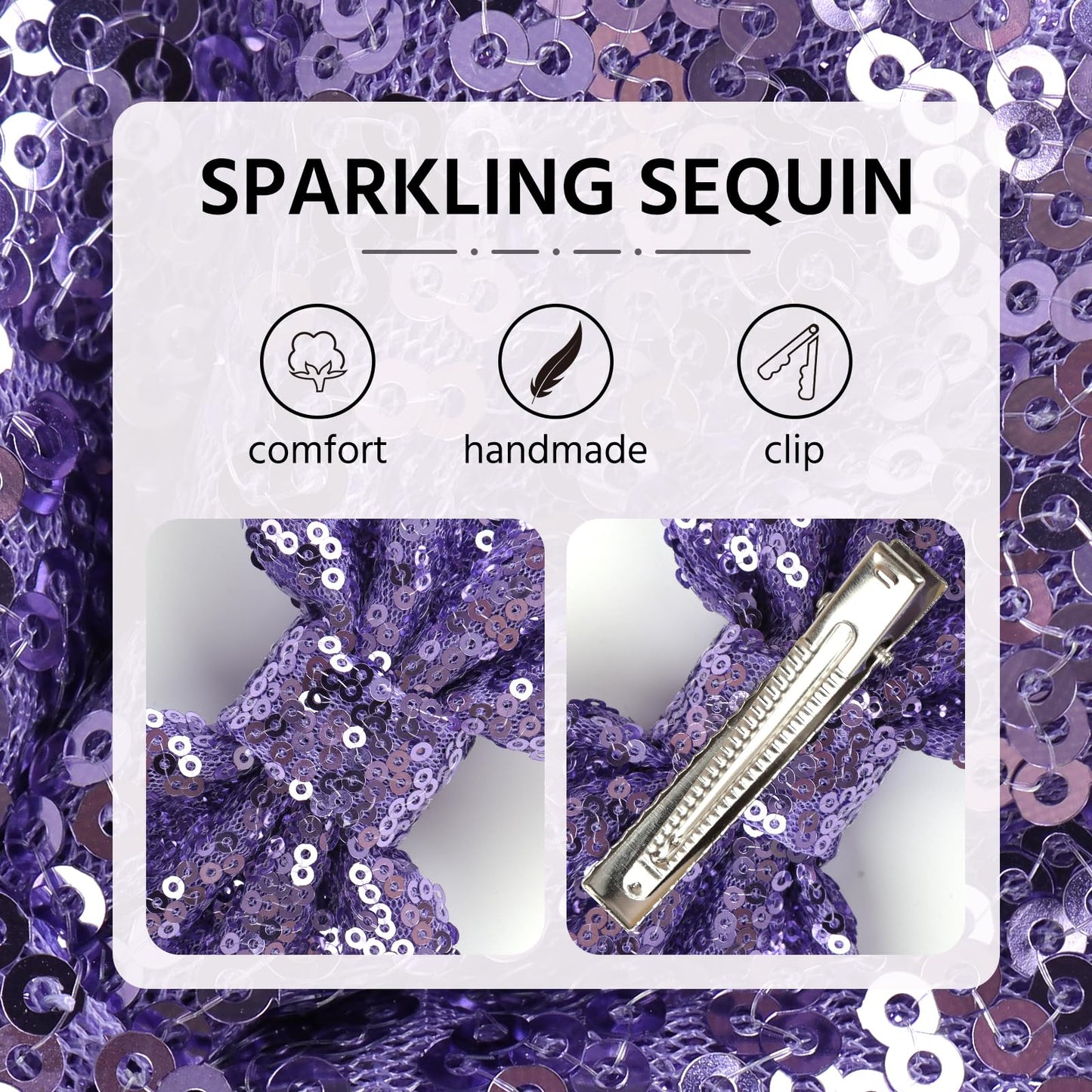 Lanmerry Hair Clip With 5 Inches Sequins Large Bow Alligator Hair Accessory For Girls, Women, Teens, Babies Gift, Deep Purple