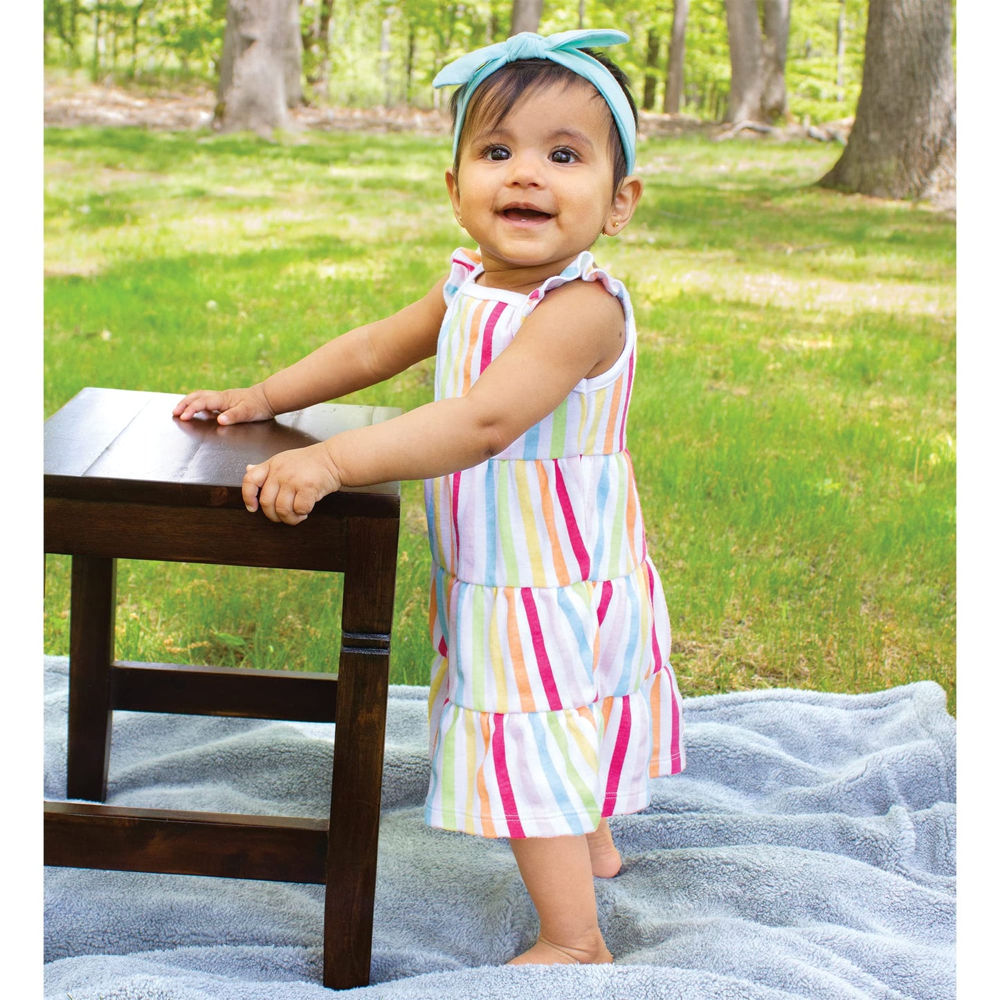 Hudson Baby Baby-Girls Cotton Dresses, Rainbow Stripe, 3-6 Months