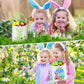 4 Pcs Easter Bunny Basket For Kids Easter Basket Bags Fluffy Tails Printed Rabbit Canvas Toys Bucket Tote Easter Tote Bag With H