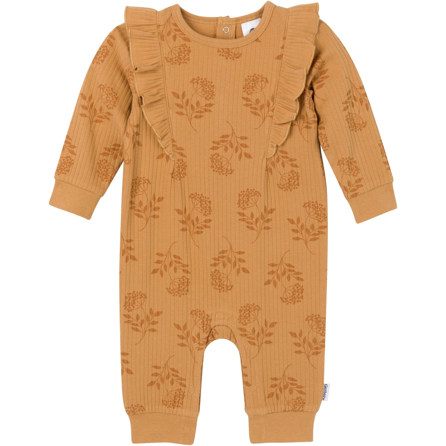 Gerber Baby Girls' Ruffle-Edge Romper, Flower Stamp, 0-3 Months