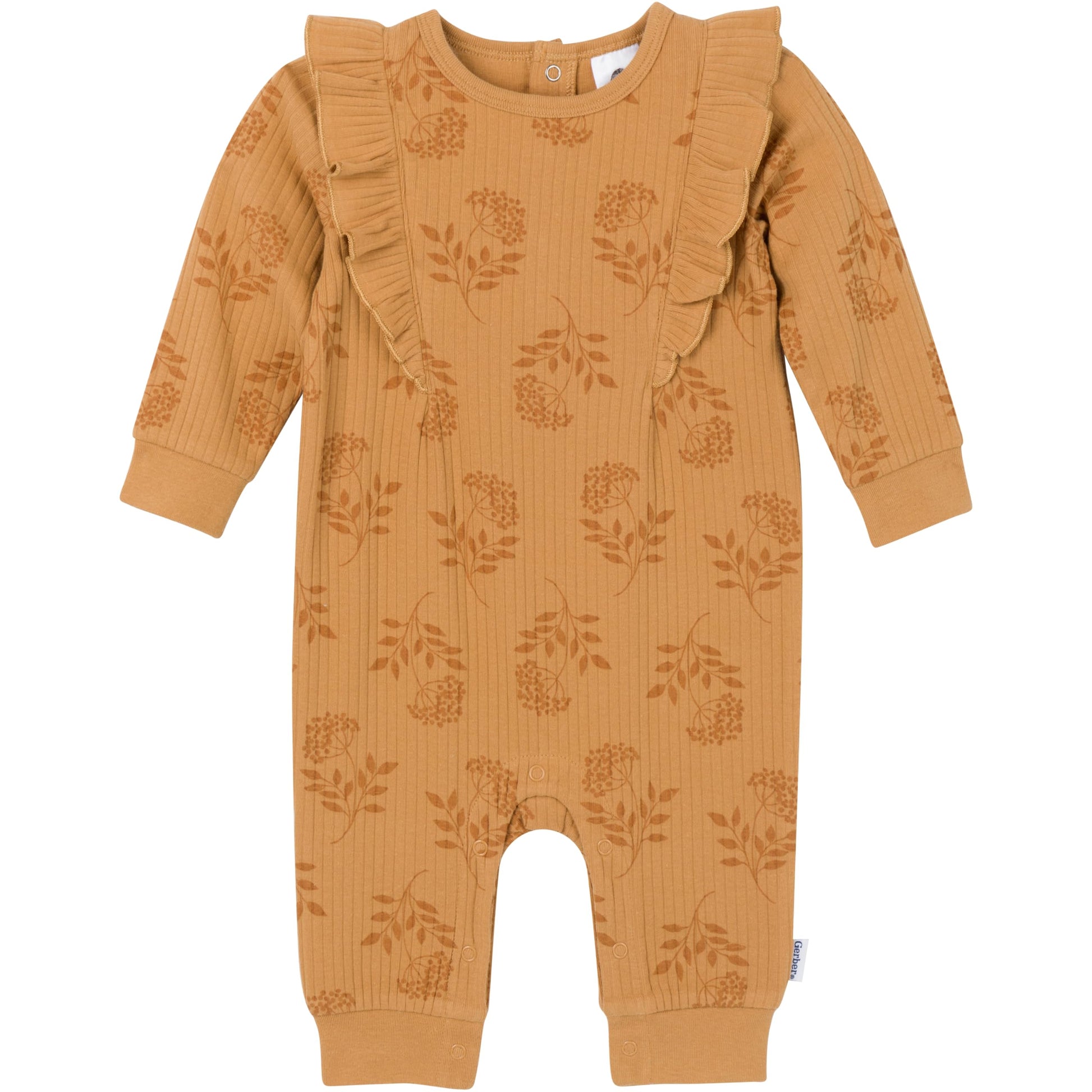 Gerber Baby Girls' Ruffle-Edge Romper, Flower Stamp, 0-3 Months