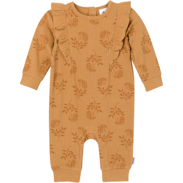 Gerber Baby Girls' Ruffle-Edge Romper, Flower Stamp, 0-3 Months