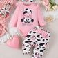 Fullfamous Baby Girl Clothes Gifts Outfits,Fall Winter Long Sleeve Romper And Pant Set Light Pink Cow 3-6 Months