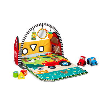 Baby Einstein Busy Barnyard Grow with Me Baby Play Gym - Extra Large Soft Play Mat with 8 Removable Toys Including 30+ Songs & S