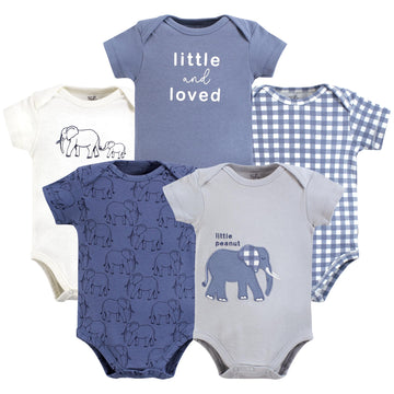 Touched By Nature Unisex Baby Organic Cotton Bodysuits, Blue Peanut, 3-6 Months