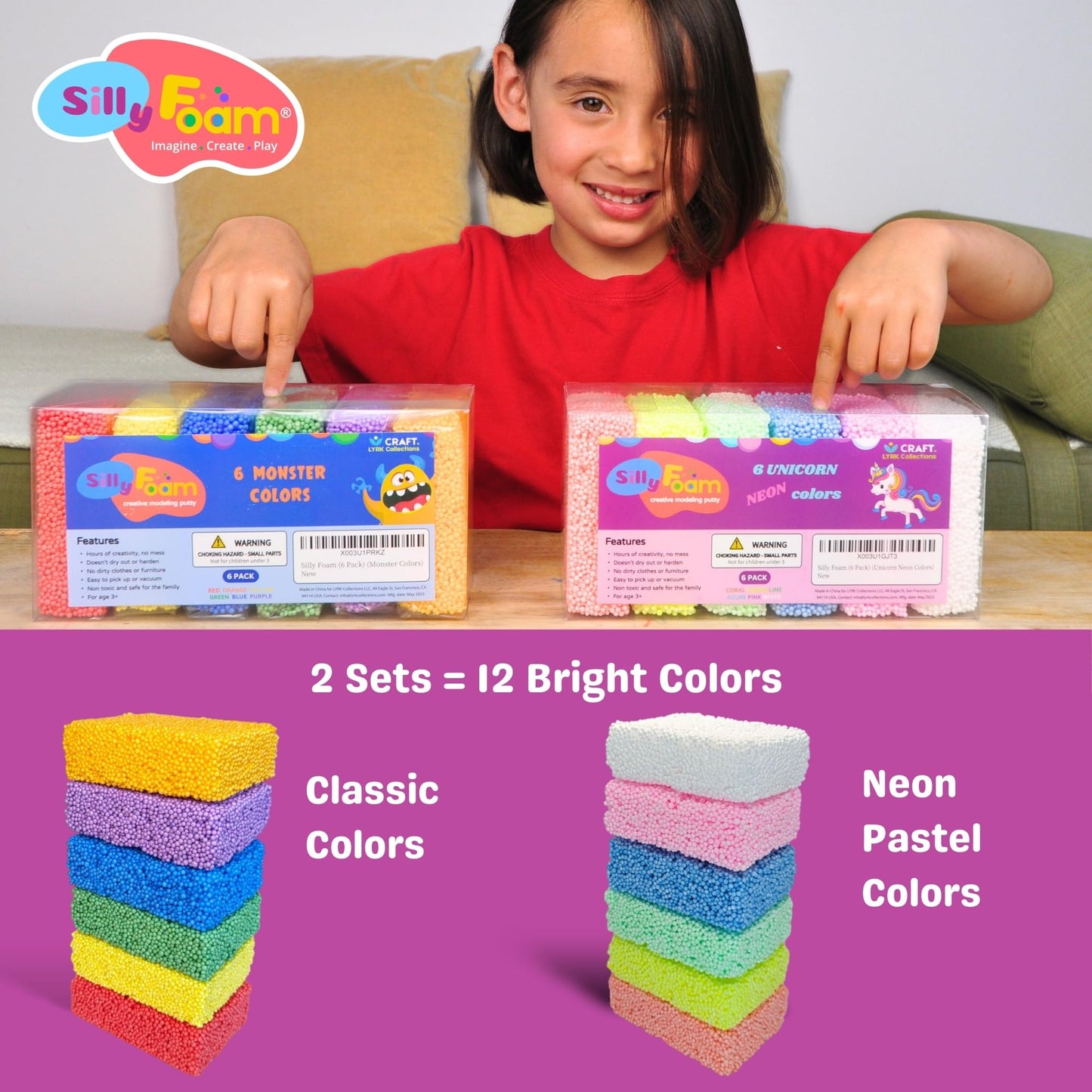 Silly Foam, Creative Modeling Foam Beads, 6 Primary Colors (Monster), Perfect for Preschool and Kids, Arts, Crafts, Sensory Play