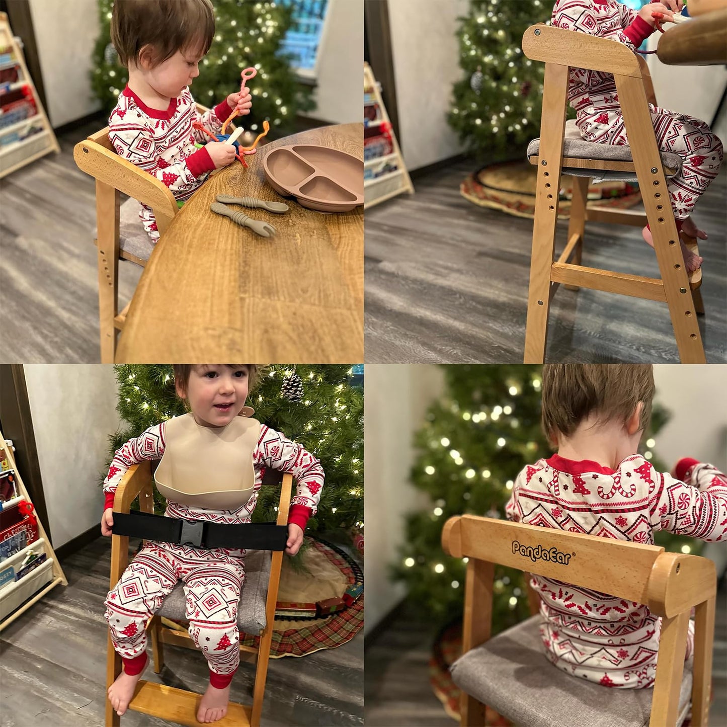 Pandaear Wooden High Chair For Toddlers, Adjustable Child Highchair Feeding Chair With Removable Cushion & Steps For Kids Dining