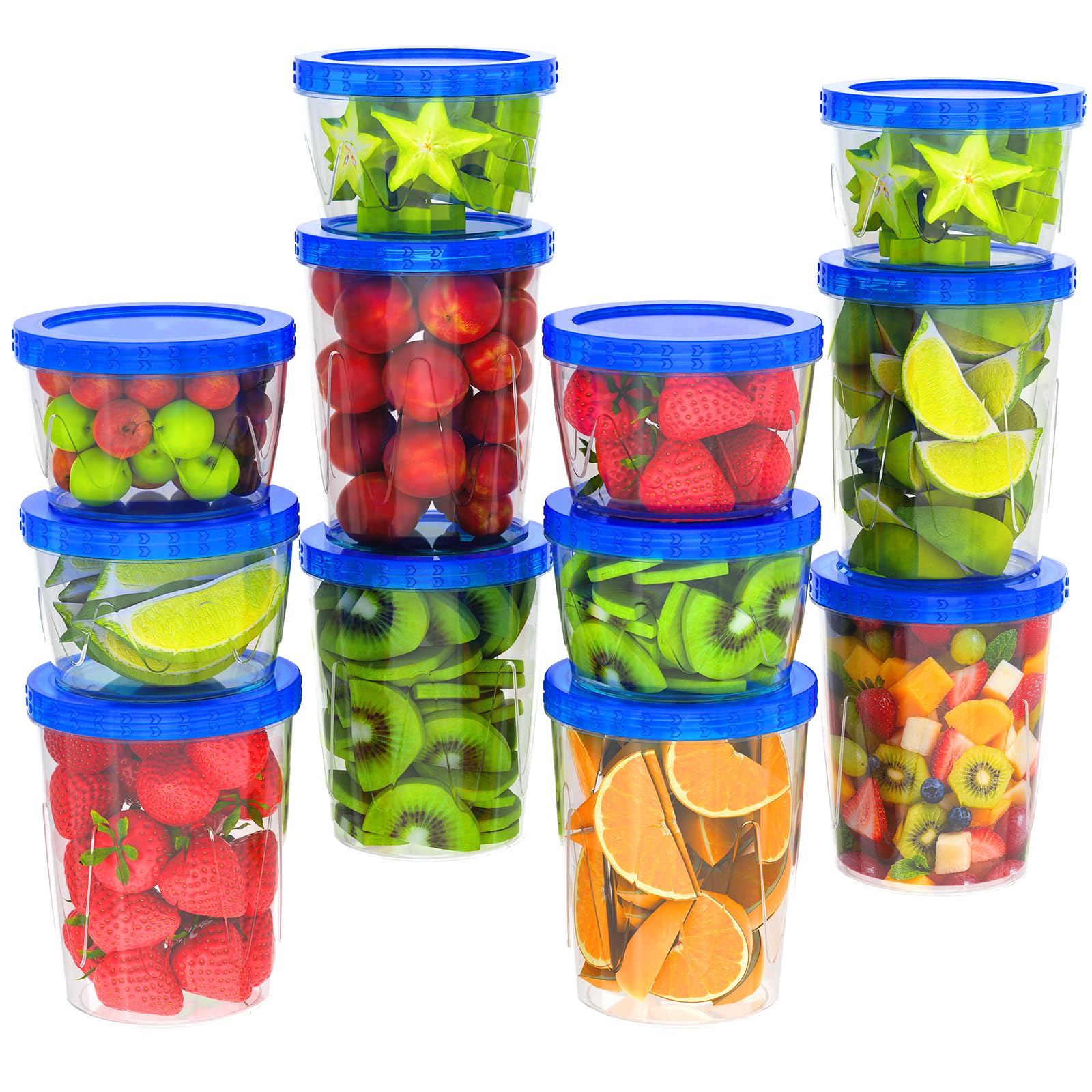 Luofni *6Pcs* *Blue* 16Oz(450Ml) + *6Pcs* *Blue* 32Oz(970Ml) Polypropylene Food Containers (Pack Of 12)