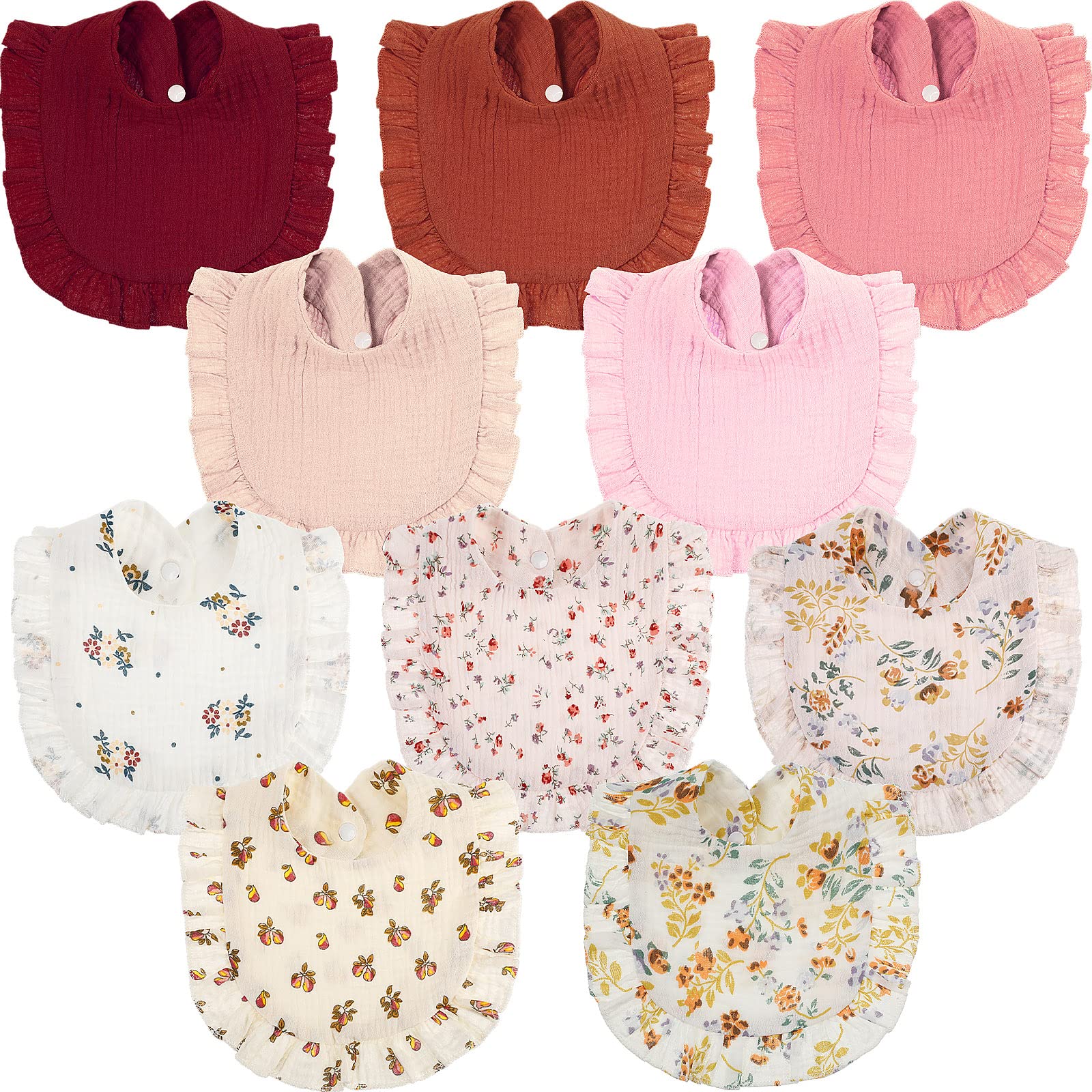 Mepase 10 Pcs Large Muslin Baby Girl Bibs Drool Teething Bibs Lap Shoulder For Boy Girls Teething(Elegant Colors)