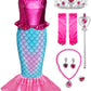 Funna Girls Mermaid Costume Princess Dress Up With Accessories Pink, 7-8 Years