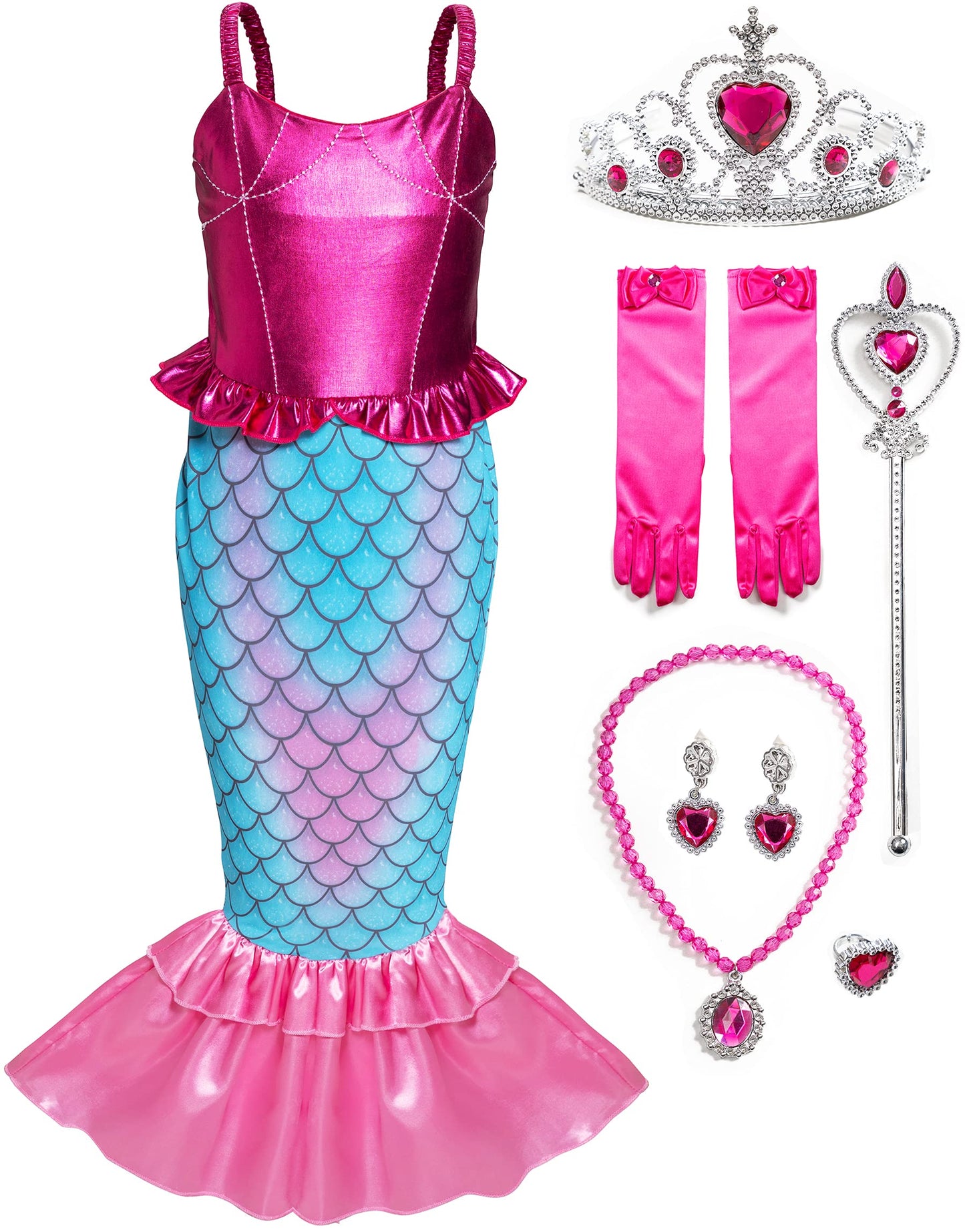 Funna Girls Mermaid Costume Princess Dress Up With Accessories Pink, 7-8 Years