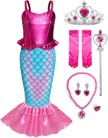 Funna Girls Mermaid Costume Princess Dress Up With Accessories Pink, 7-8 Years