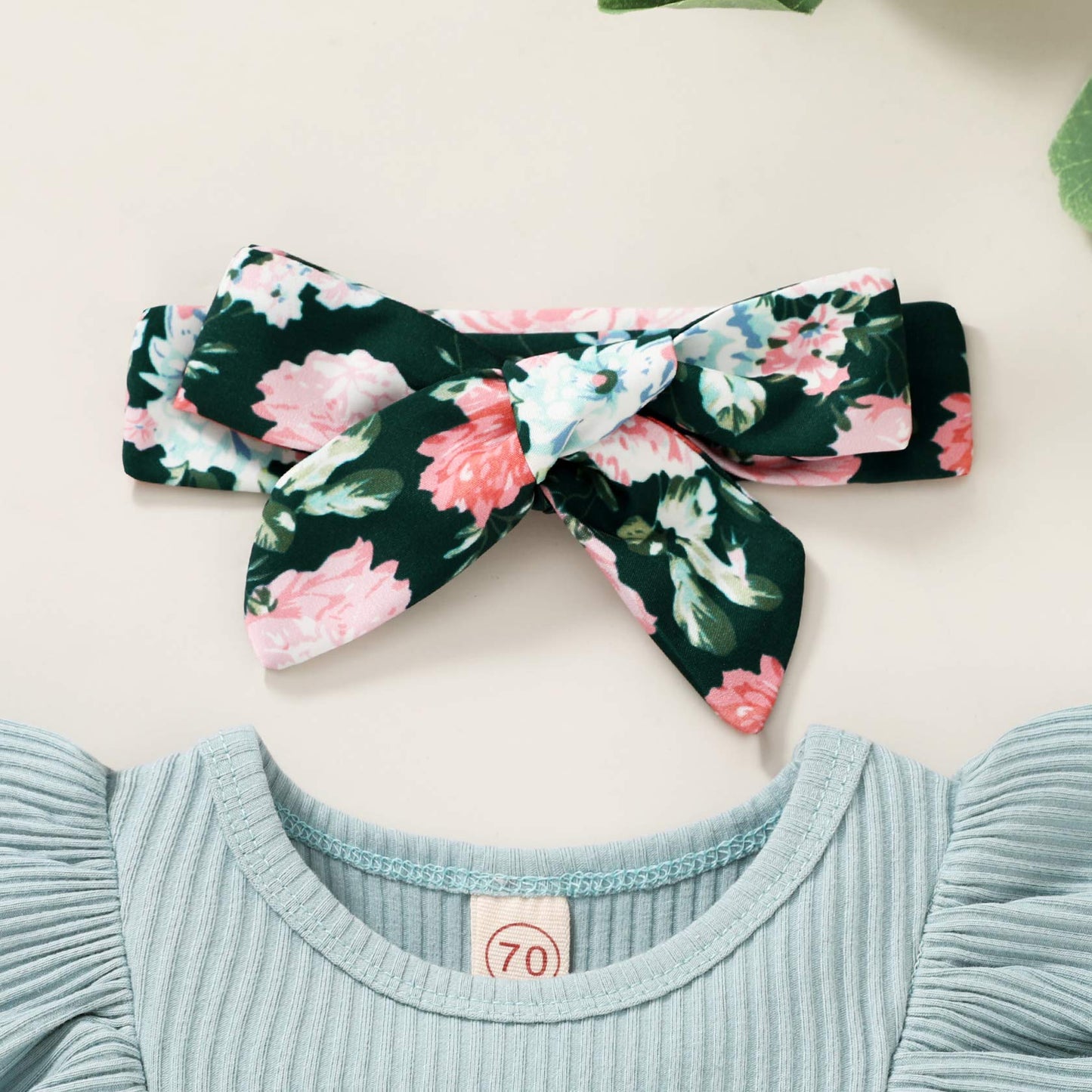 Tiny Cutey Baby Girl Clothes Infant Summer Outfits Set Ruffle Sleeve Romper And Floral Shorts With Headband (Sleeveless Blue, 90