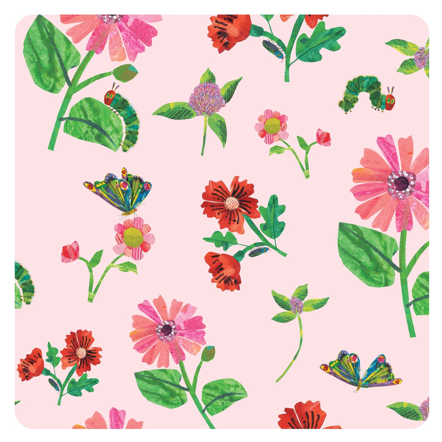 Bapronbaby Eric Carle Pink Floral Caterpillar Splash Mat - Waterproof Catch-All For Under High Chairs, Floors, Tables, Playtime