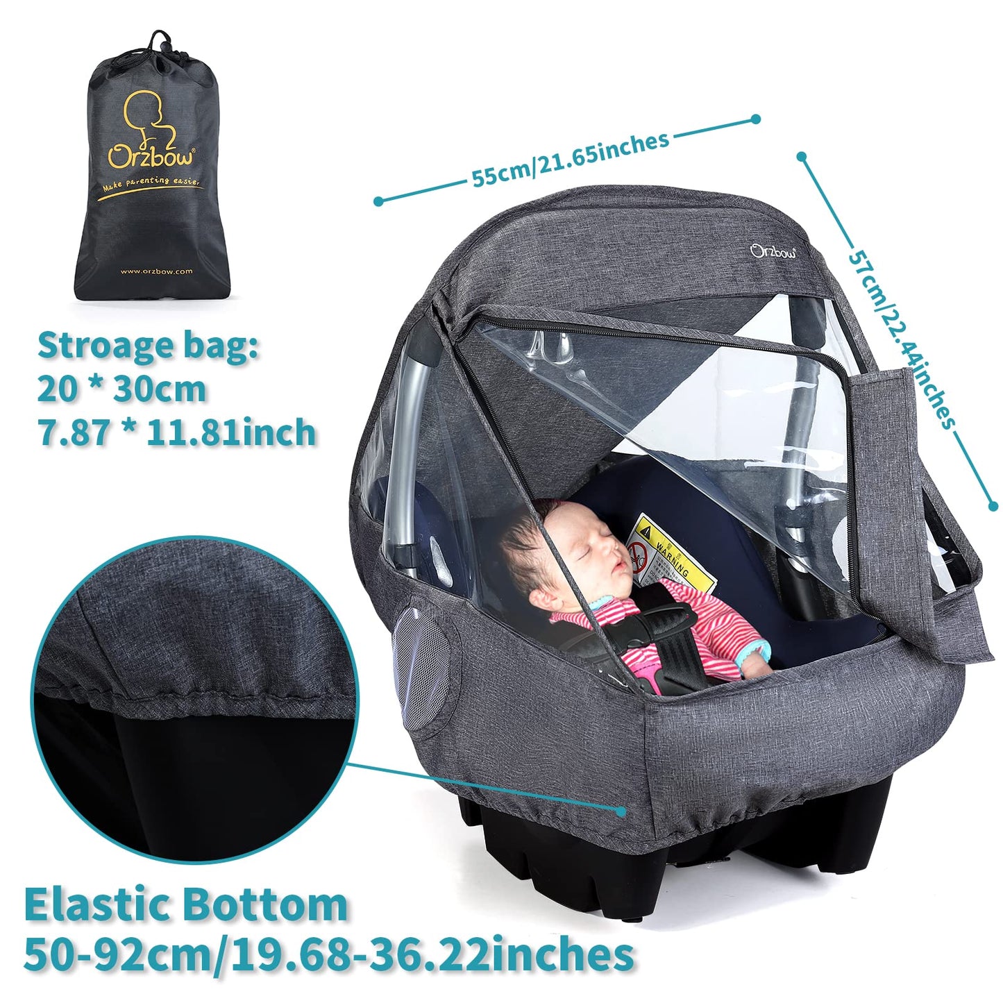 Universal Car Seat Rain Cover, Weather Shield for Infant Car Seat with Storage Bag, Side Ventilation & Handle Opening, Provides